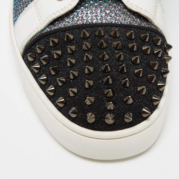Pre Owned Christian Louboutin Multicolor Glitter, Lizard Embossed Leather and Glitter Suede Louis Junior Orlato Spikes Sneakers Size 44