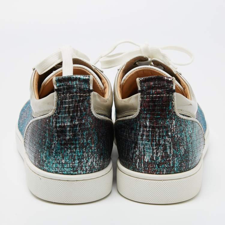 Pre Owned Christian Louboutin Multicolor Glitter, Lizard Embossed Leather and Glitter Suede Louis Junior Orlato Spikes Sneakers Size 44
