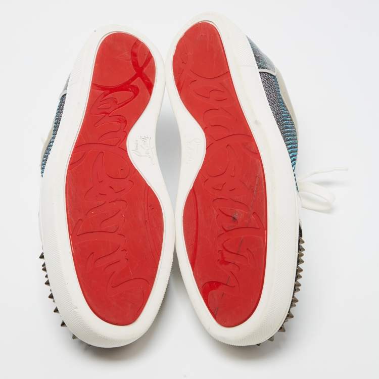 Pre Owned Christian Louboutin Multicolor Glitter, Lizard Embossed Leather and Glitter Suede Louis Junior Orlato Spikes Sneakers Size 44