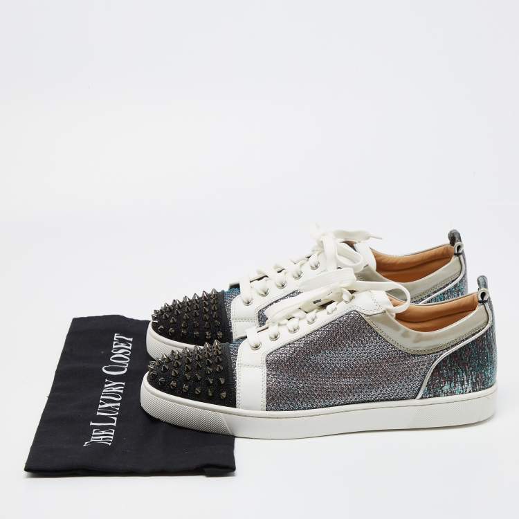 Pre Owned Christian Louboutin Multicolor Glitter, Lizard Embossed Leather and Glitter Suede Louis Junior Orlato Spikes Sneakers Size 44