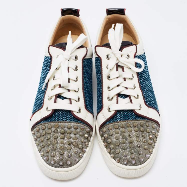Pre Owned Christian Louboutin Multicolor Glitter, Mesh and Patent Leather Louis Junior Spikes Low Top Sneakers Size 43.5