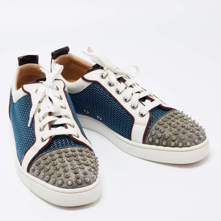 Pre Owned Christian Louboutin Multicolor Glitter, Mesh and Patent Leather Louis Junior Spikes Low Top Sneakers Size 43.5