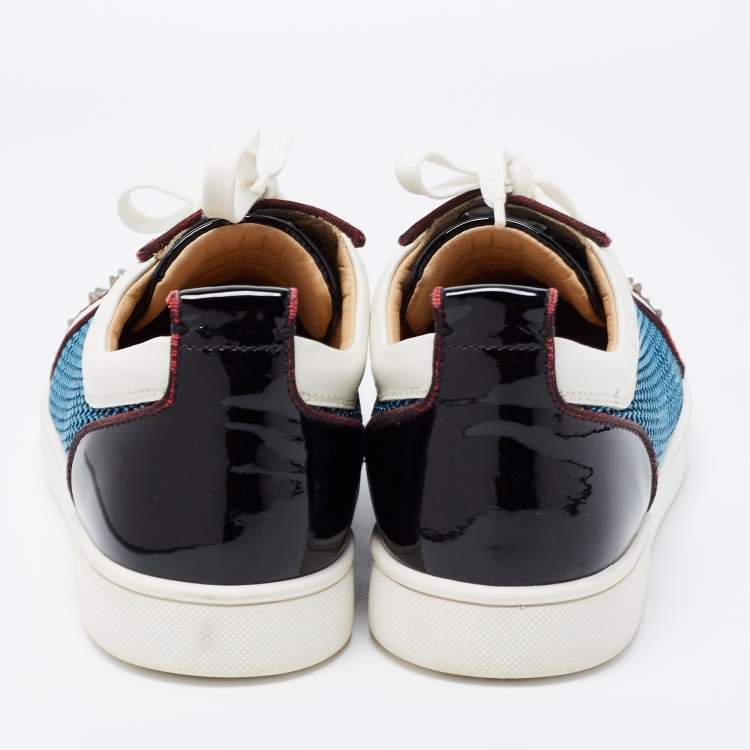Pre Owned Christian Louboutin Multicolor Glitter, Mesh and Patent Leather Louis Junior Spikes Low Top Sneakers Size 43.5