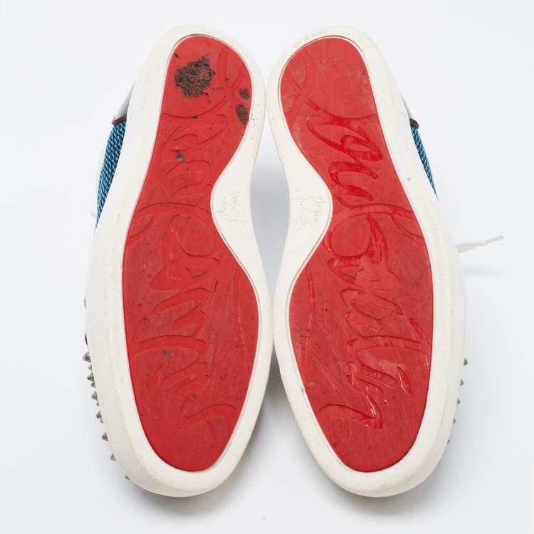 Pre Owned Christian Louboutin Multicolor Glitter, Mesh and Patent Leather Louis Junior Spikes Low Top Sneakers Size 43.5