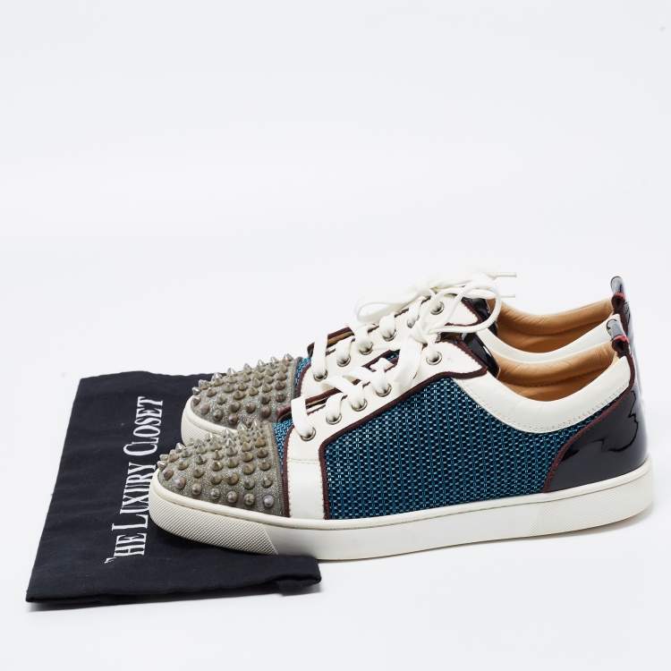 Pre Owned Christian Louboutin Multicolor Glitter, Mesh and Patent Leather Louis Junior Spikes Low Top Sneakers Size 43.5
