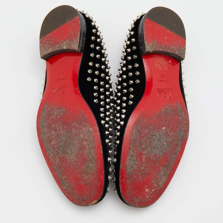 Pre Owned Christian Louboutin Black Velvet Dandelion Spike Smoking Slippers Size 43