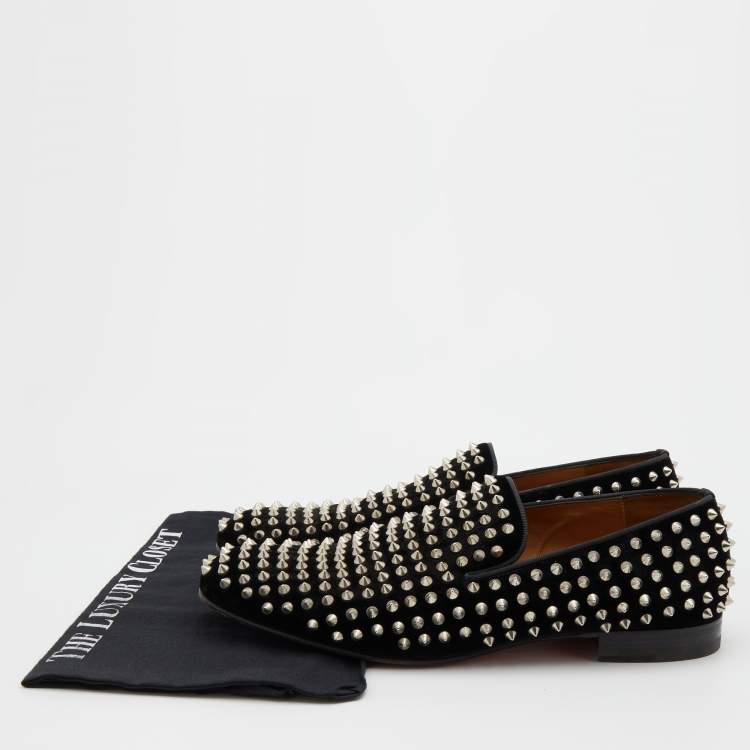 Pre Owned Christian Louboutin Black Velvet Dandelion Spike Smoking Slippers Size 43