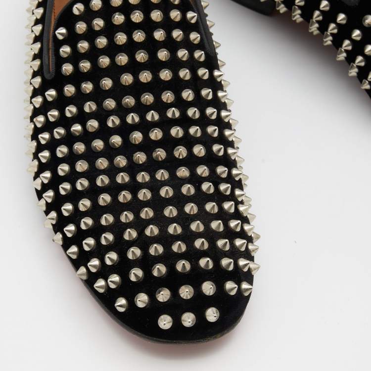 Pre Owned Christian Louboutin Black Velvet Dandelion Spike Smoking Slippers Size 43