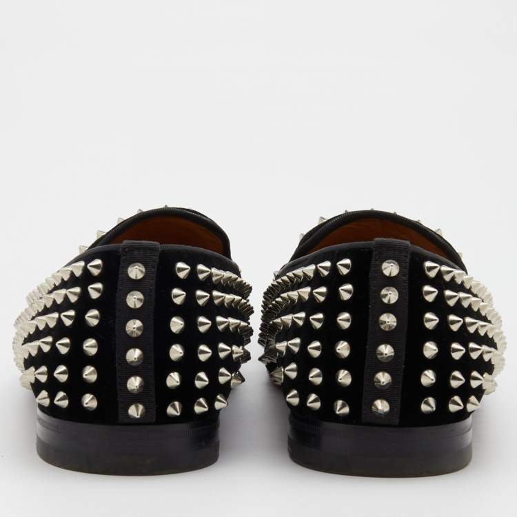 Pre Owned Christian Louboutin Black Velvet Dandelion Spike Smoking Slippers Size 43