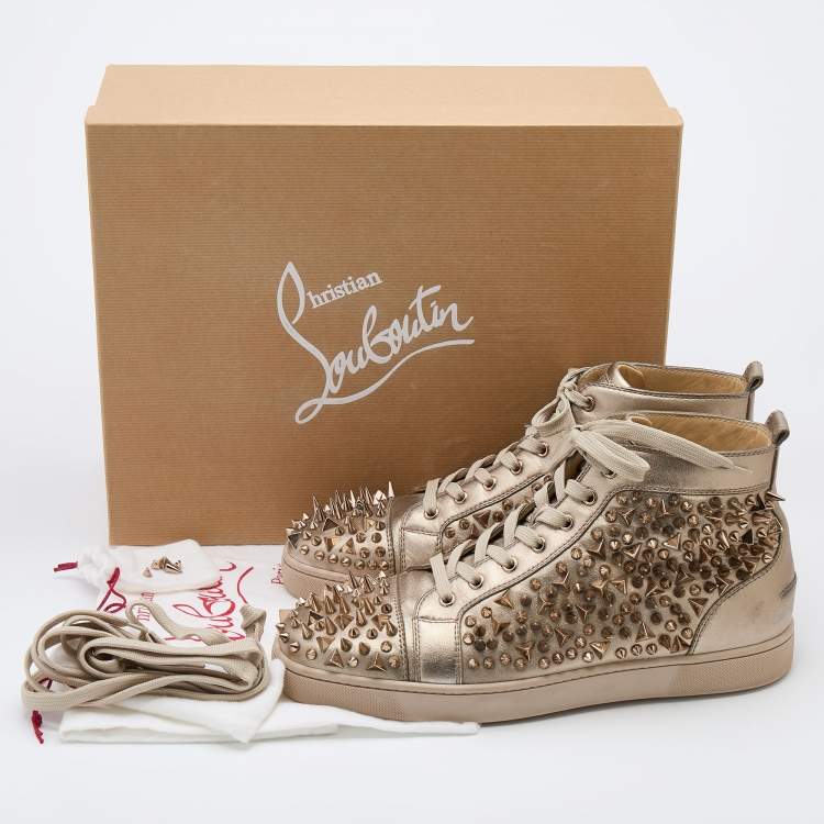 Pre Owned Christian Louboutin Gold Leather Louis Spike High Top Sneakers Size 44.5
