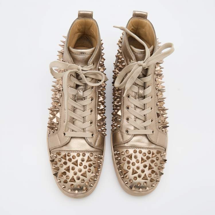 Pre Owned Christian Louboutin Gold Leather Louis Spike High Top Sneakers Size 44.5