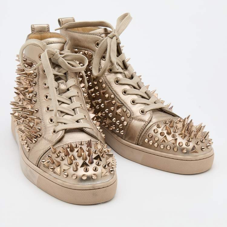Pre Owned Christian Louboutin Gold Leather Louis Spike High Top Sneakers Size 44.5