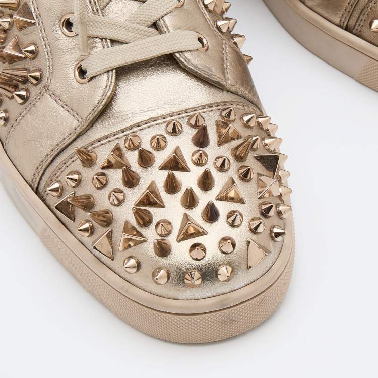 Pre Owned Christian Louboutin Gold Leather Louis Spike High Top Sneakers Size 44.5