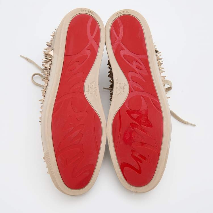 Pre Owned Christian Louboutin Gold Leather Louis Spike High Top Sneakers Size 44.5