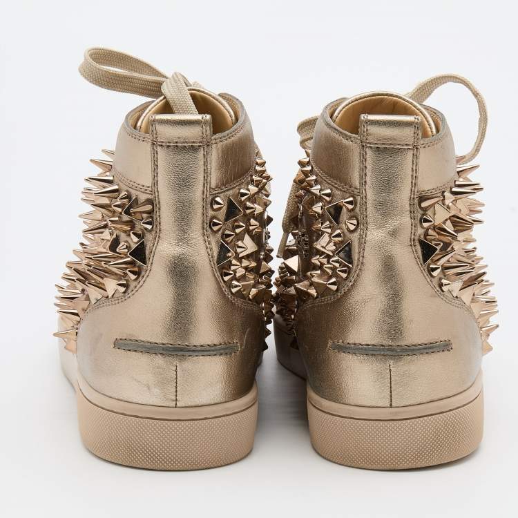 Pre Owned Christian Louboutin Gold Leather Louis Spike High Top Sneakers Size 44.5