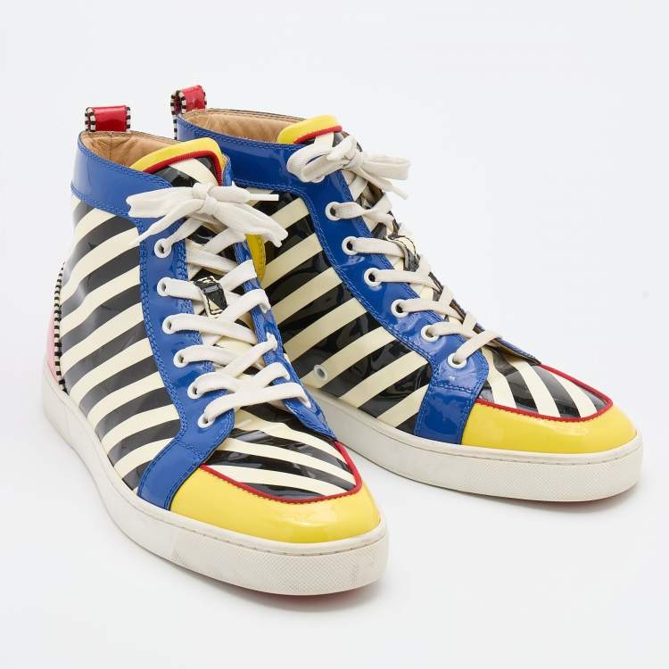 Pre Owned Christian Louboutin Multicolor Patent Leather Rantus Stripes High Top Sneakers Size 43