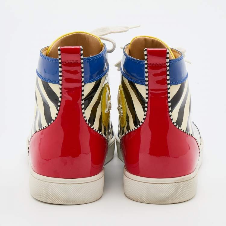 Pre Owned Christian Louboutin Multicolor Patent Leather Rantus Stripes High Top Sneakers Size 43