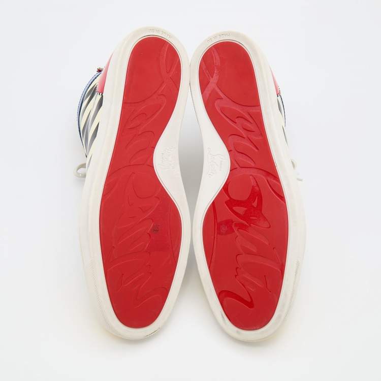 Pre Owned Christian Louboutin Multicolor Patent Leather Rantus Stripes High Top Sneakers Size 43