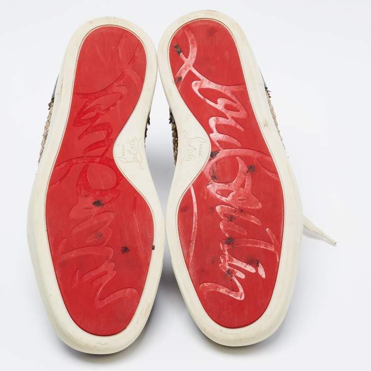 Pre Owned Christian Louboutin Tricolor Leather and Python Rantus Orlato High Top Sneakers Size 39.5