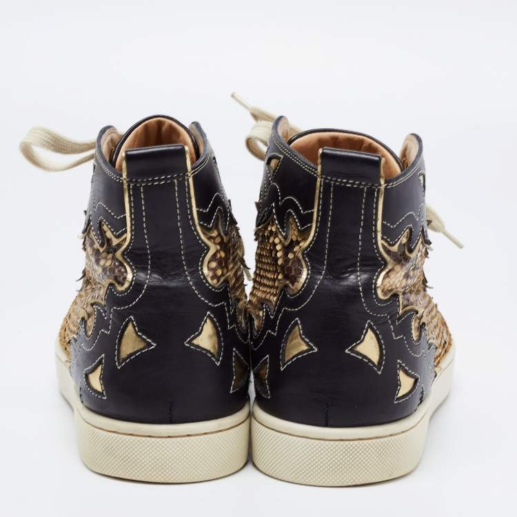 Pre Owned Christian Louboutin Tricolor Leather and Python Rantus Orlato High Top Sneakers Size 39.5
