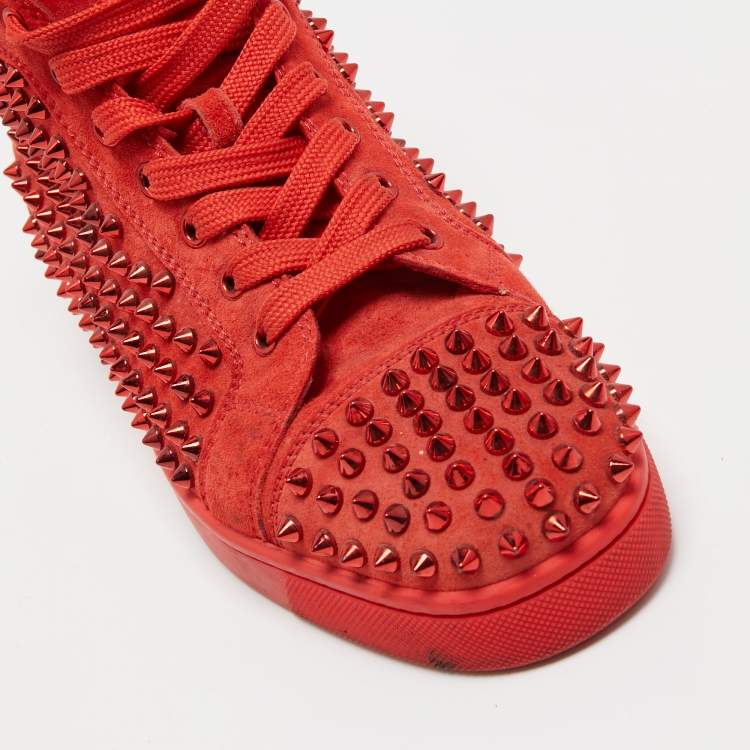 Pre Owned Christian Louboutin Red Suede Louis Spikes High Top Sneakers Size 40