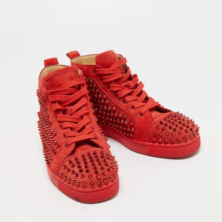 Pre Owned Christian Louboutin Red Suede Louis Spikes High Top Sneakers Size 40