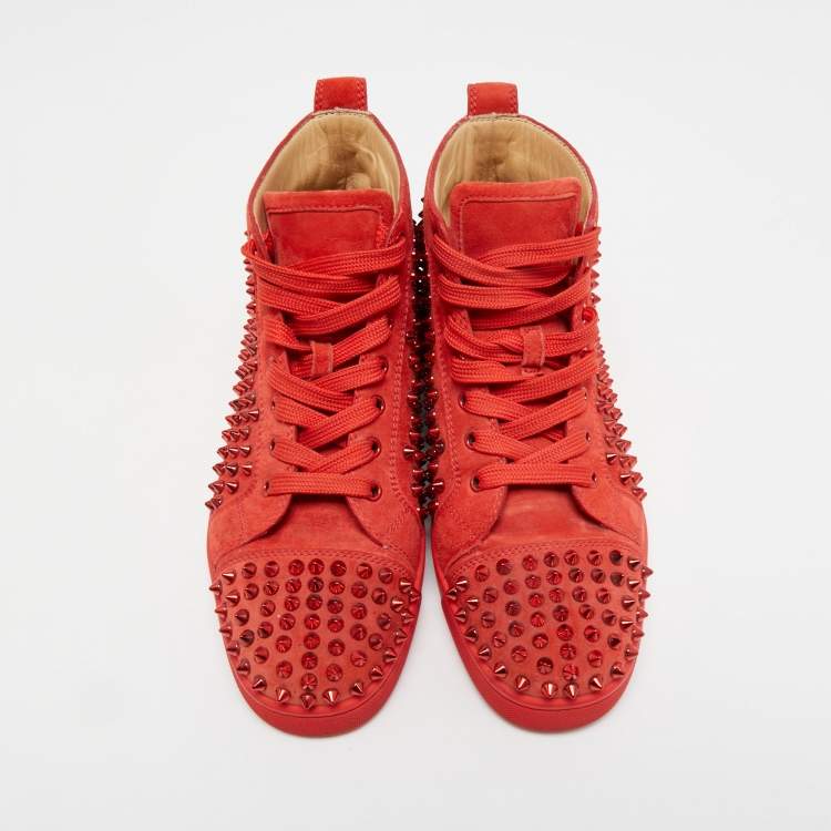 Pre Owned Christian Louboutin Red Suede Louis Spikes High Top Sneakers Size 40
