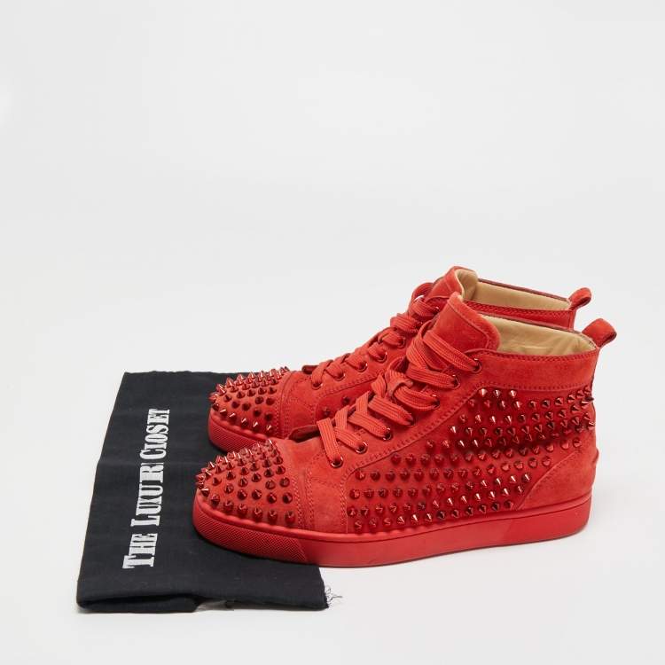 Pre Owned Christian Louboutin Red Suede Louis Spikes High Top Sneakers Size 40