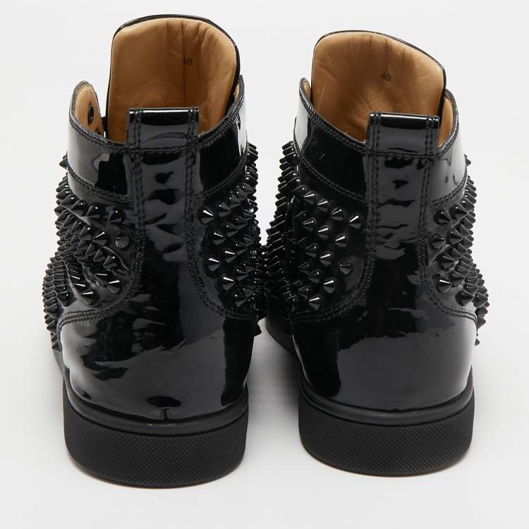Pre Owned Christian Louboutin Black Patent  louis Spikes High Top Sneakers Size 40