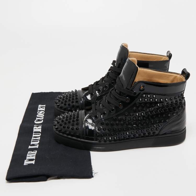 Pre Owned Christian Louboutin Black Patent  louis Spikes High Top Sneakers Size 40