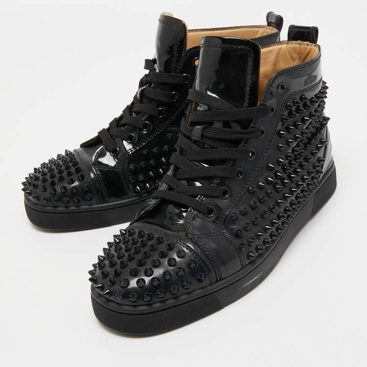 Christian Louboutin Louis Spikes Flat High Top Sneakers Black Leather 40  AUTH