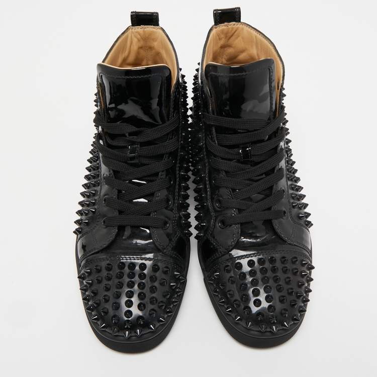 Pre Owned Christian Louboutin Black Patent  louis Spikes High Top Sneakers Size 40