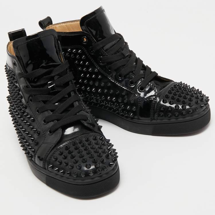 Pre Owned Christian Louboutin Black Patent  louis Spikes High Top Sneakers Size 40