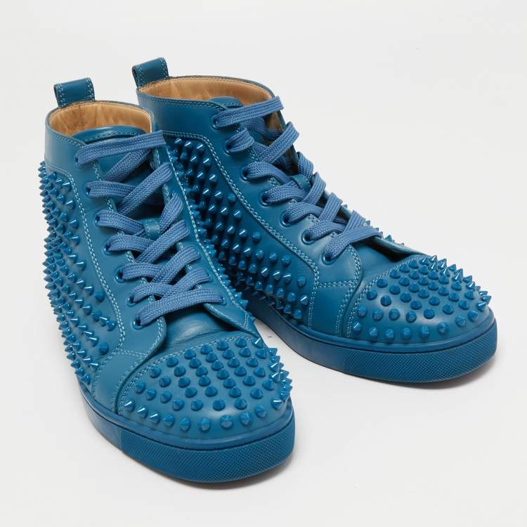 Pre Owned Christian Louboutin Blue Leather Louis Spike High Top Sneakers Size 43 