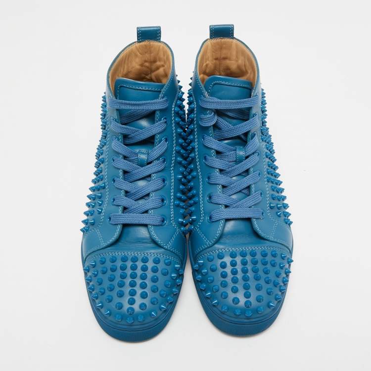 Pre Owned Christian Louboutin Blue Leather Louis Spike High Top Sneakers Size 43 