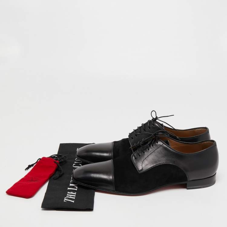 Pre Owned Christian Louboutin Black Leather and Suede Lace Up Derby Size 43