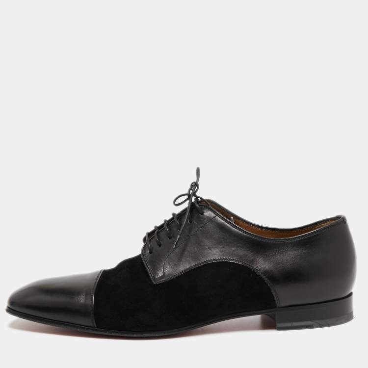 Pre Owned Christian Louboutin Black Leather and Suede Lace Up Derby Size 43