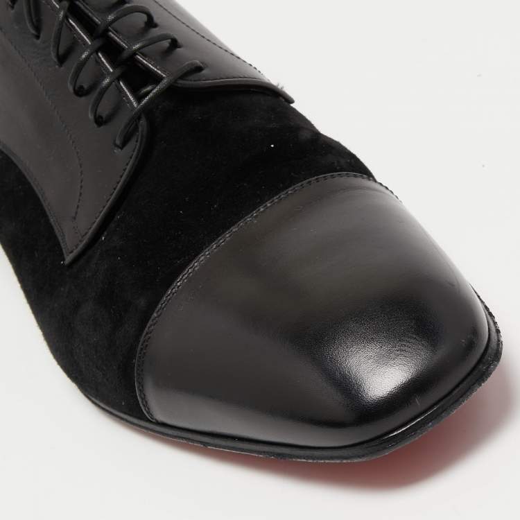 Pre Owned Christian Louboutin Black Leather and Suede Lace Up Derby Size 43