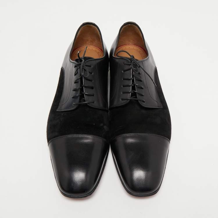 Pre Owned Christian Louboutin Black Leather and Suede Lace Up Derby Size 43
