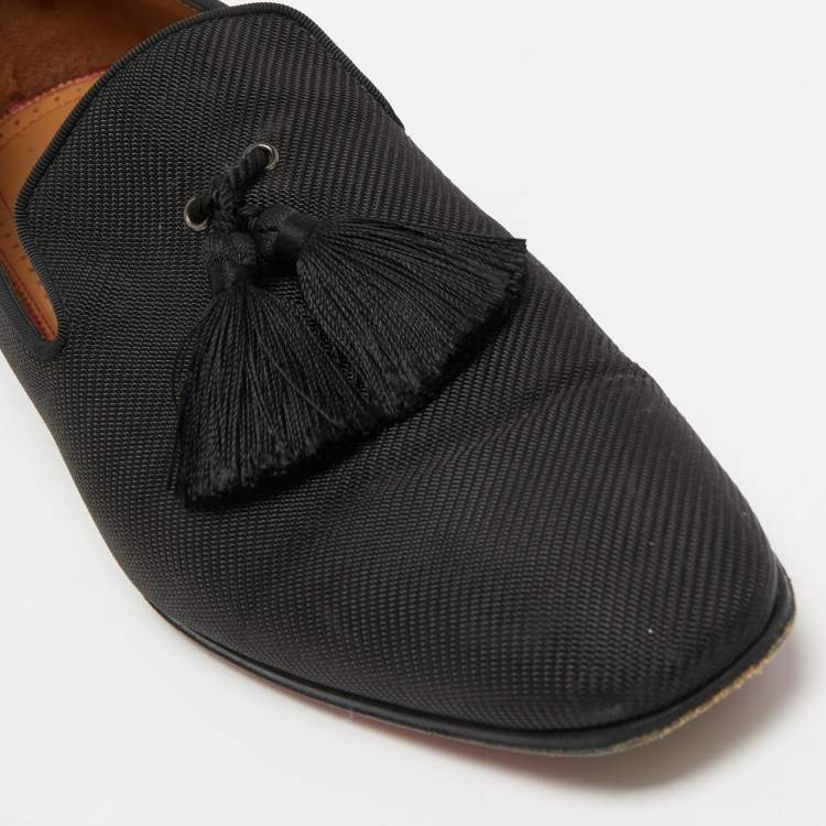 Pre Owned Christian Louboutin Black Fabric Dandelion Tassel Loafers Size 41.5