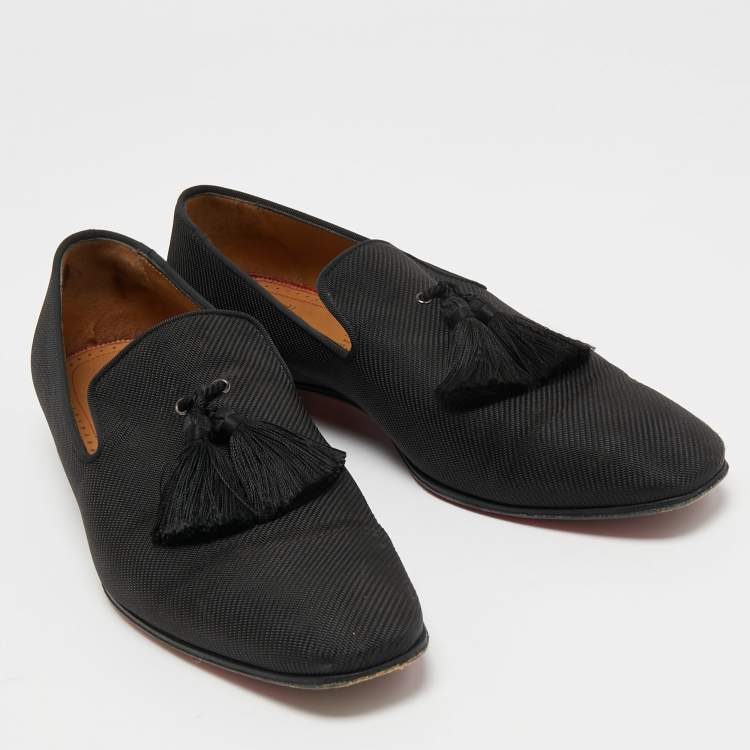 Pre Owned Christian Louboutin Black Fabric Dandelion Tassel Loafers Size 41.5