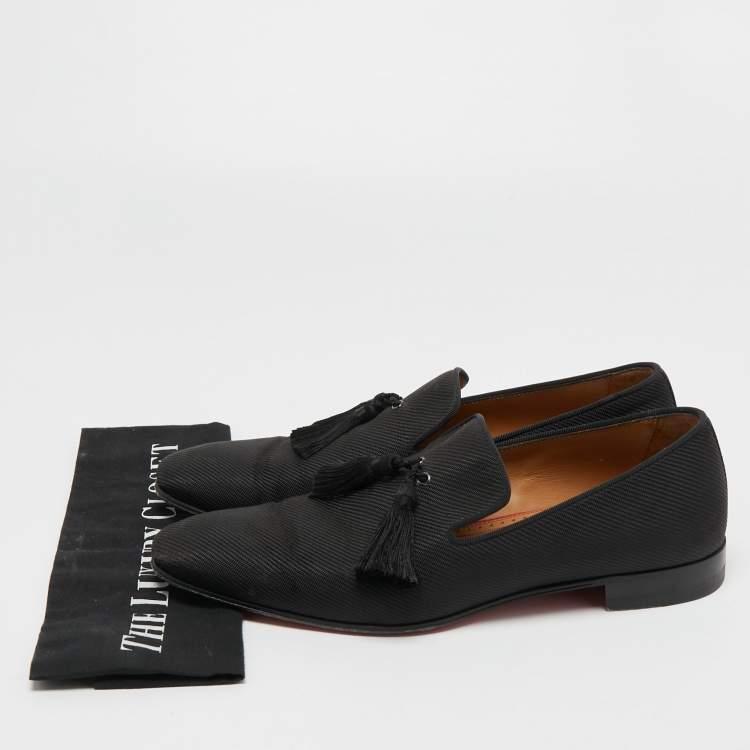 Pre Owned Christian Louboutin Black Fabric Dandelion Tassel Loafers Size 41.5