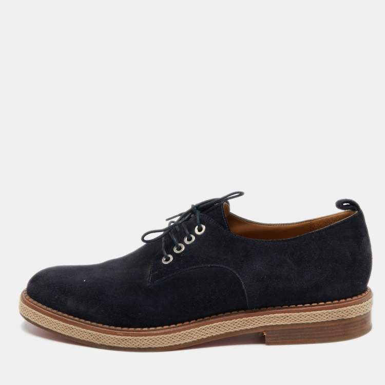 Pre Owned Christian Louboutin Navy Blue Suede Lace Up Derby Size 43