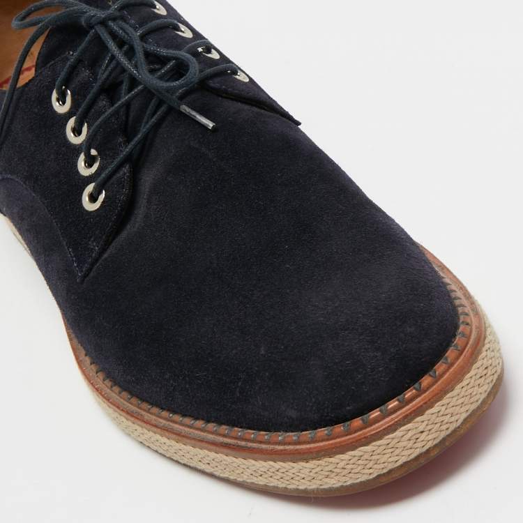 Pre Owned Christian Louboutin Navy Blue Suede Lace Up Derby Size 43
