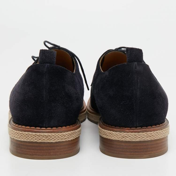 Pre Owned Christian Louboutin Navy Blue Suede Lace Up Derby Size 43