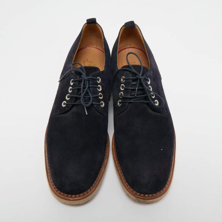 Pre Owned Christian Louboutin Navy Blue Suede Lace Up Derby Size 43