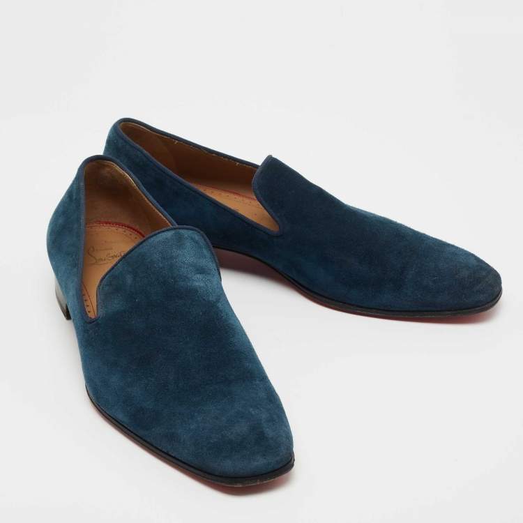Pre Owned Christian Louboutin Blue Suede Dandelion Smoking Slippers Size 41