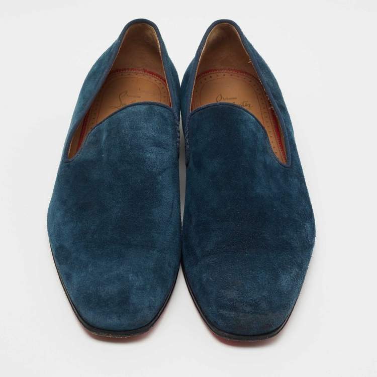 Pre Owned Christian Louboutin Blue Suede Dandelion Smoking Slippers Size 41
