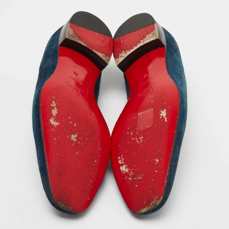 Pre Owned Christian Louboutin Blue Suede Dandelion Smoking Slippers Size 41
