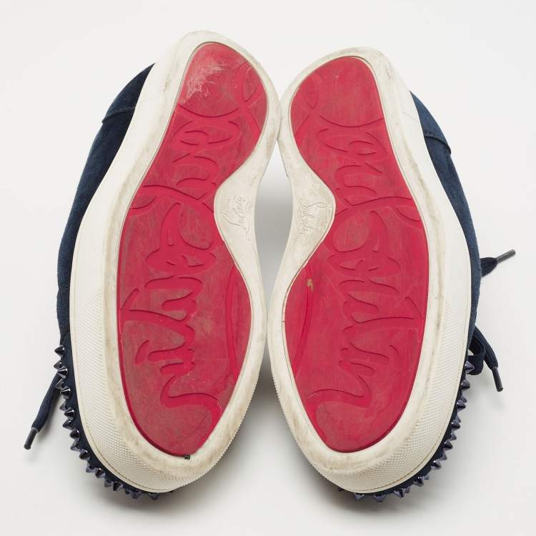 Pre Owned Christian Louboutin Navy Blue Suede Louis Spike Low Top Sneakers Size 44